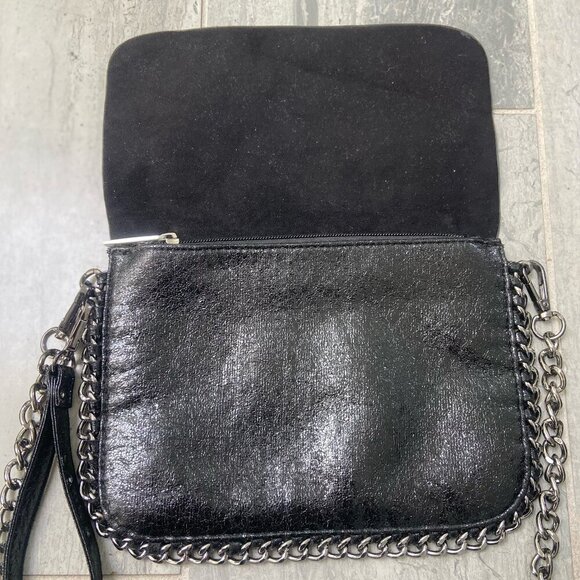 Bari Lynn Faux Leather Chainlink Convertible Crossbody Wristlet Purse Black - Picture 2 of 11